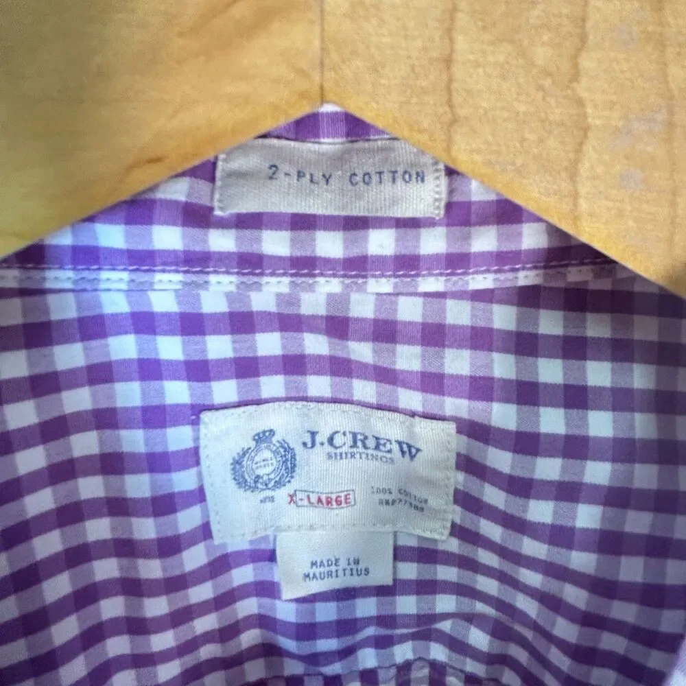 VTG Y2K J. Crew Men's Lavender White Gingham Check Button Front Shirt Size XL